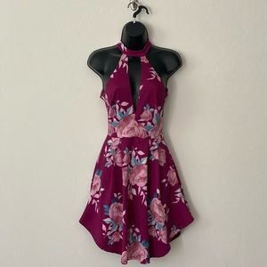 Wine Floral Skater Dress